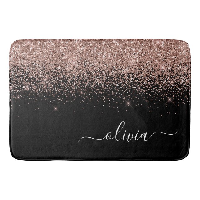 Tapis De Bain Rose Gold Blush Pink Parties scintillant Script Mo (Devant)
