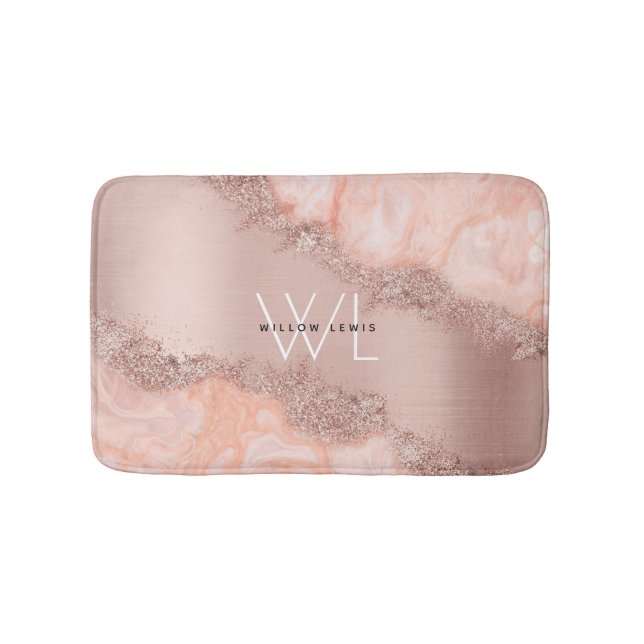 Tapis De Bain Rose Gold Blush rose Agate Géode Parties scintilla (Devant)
