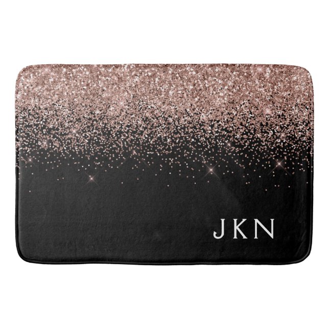 Tapis De Bain Rose Gold Blush Rose Pailleté Monogrammes Initiale (Devant)
