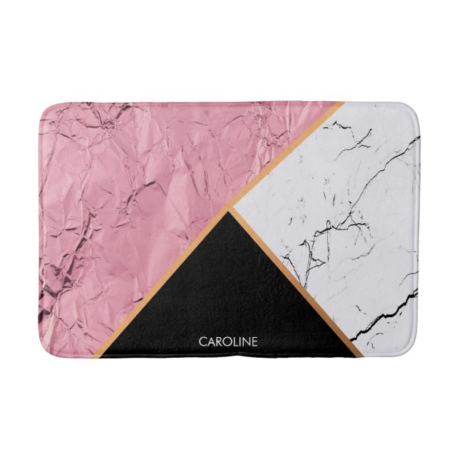 Tapis De Bain Rose Gold Noir et Motif Marbre blanc (Devant)