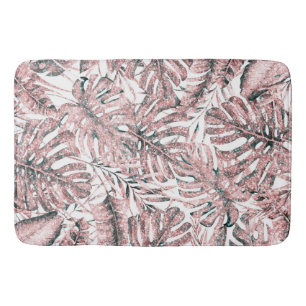 Tapis De Bain Rose Gold Parties scintillant Tropical Palm Feuill