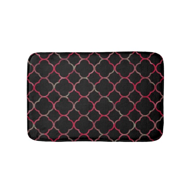 Tapis De Bain Rose Gold Rose Noir Motifs Quatrefeuilles Glamour  (Devant)