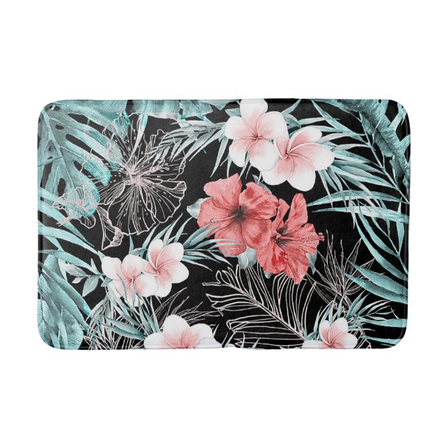 Tapis De Bain Rose Gold Tropical Botanical Island Paradise Chic (Devant)