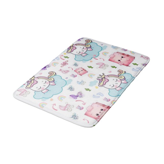 Tapis de bain Rose, Licorne Bleue Arc-en-Ciel Chat (Angle)