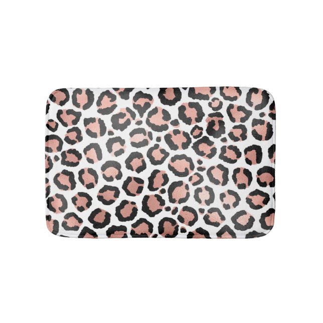 Tapis De Bain Rose noir moderne  or Empreinte de léopard à huile (Devant)