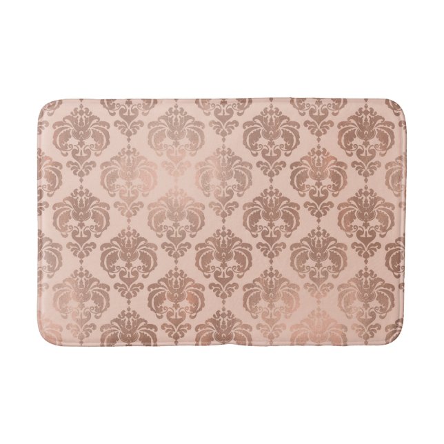 Tapis De Bain Rose Or Blush rose moderne Glam Damask (Devant)