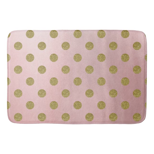 Tapis De Bain Rose Pâle Doré Pailleté Glamour Points Cute (Devant)