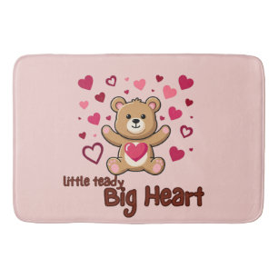 Tapis de bain rose pâle "Petit Teddy Gros Cœur" Ou