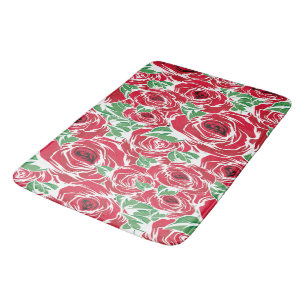 Tapis De Bain Rose Pays rouge vert vintage floral
