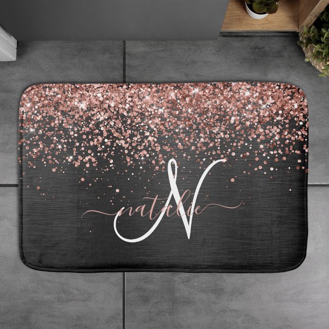 Tapis De Bain Rose personnalisé Parties scintillant or noir Étin (Créateur téléchargé)