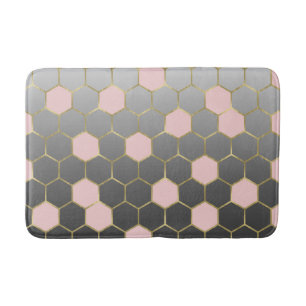 Tapis De Bain Rose Poudré Gris & Or Hexagone Glamour Moderne