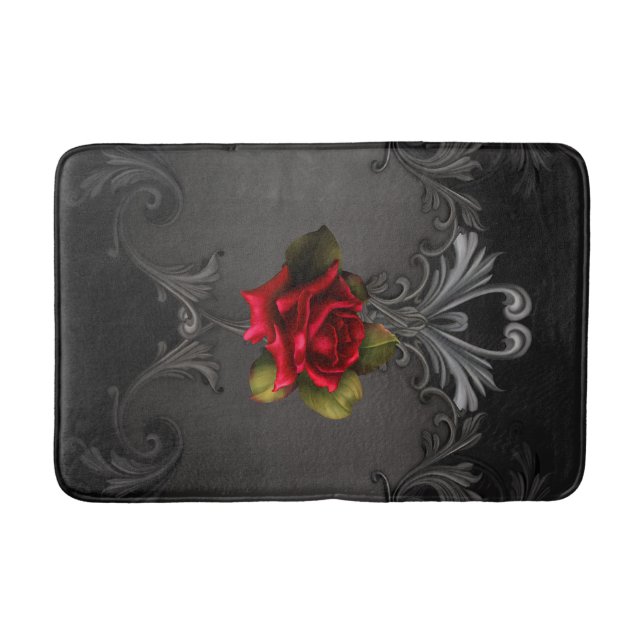 Tapis De Bain Rose rouge et noir gothique élégant (Devant)