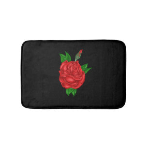 Tapis De Bain Rose rouge sur noir