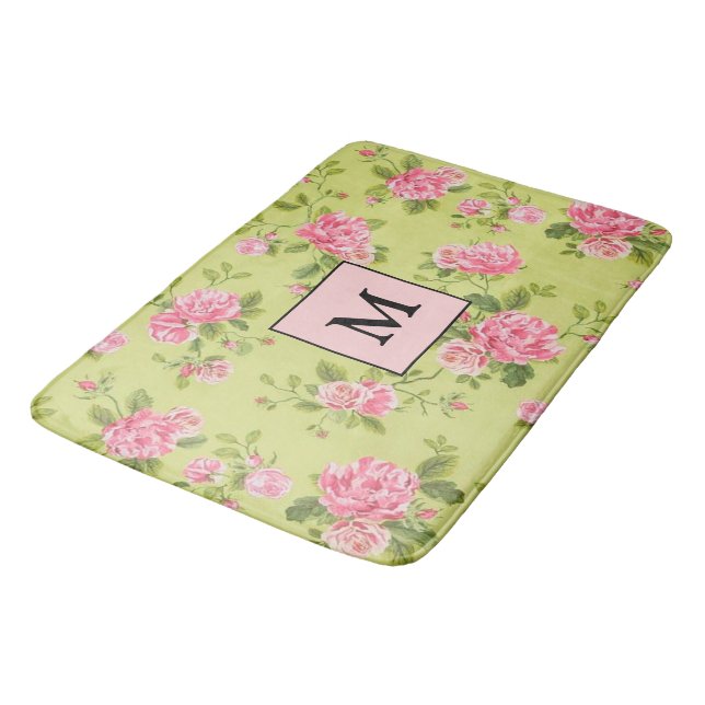 Tapis De Bain Rose vert floral moderne (Angle)