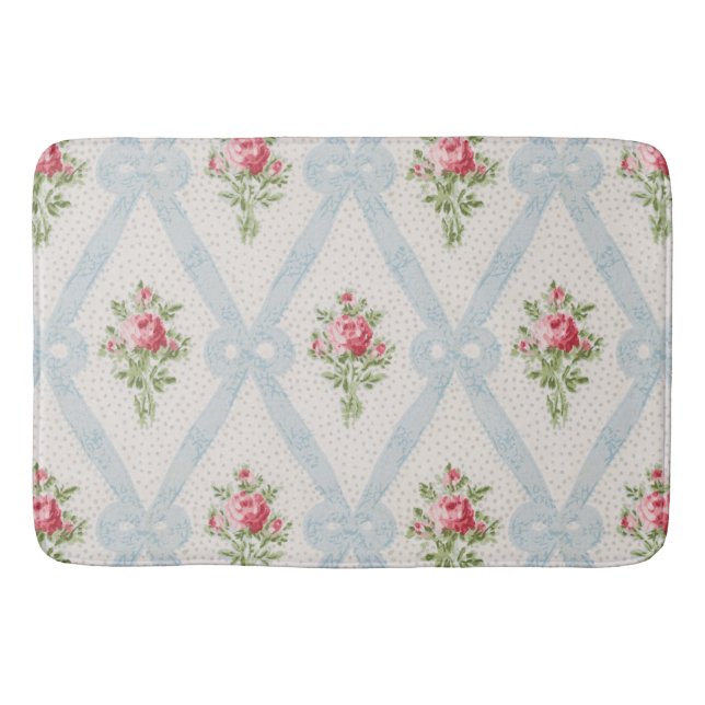 Tapis De Bain Rose Victorian Roses w/Blue Ribbon Lattice (Devant)