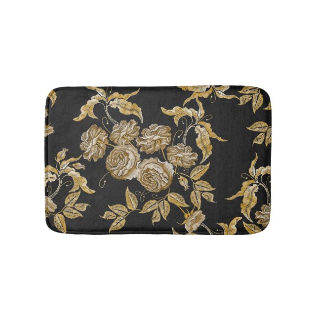 Tapis De Bain Roses d'or : Motif de broderie Vintage (Devant)