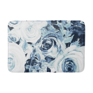 Tapis De Bain Roses Florales Blanches et Bleues Hiver Vintage Sh