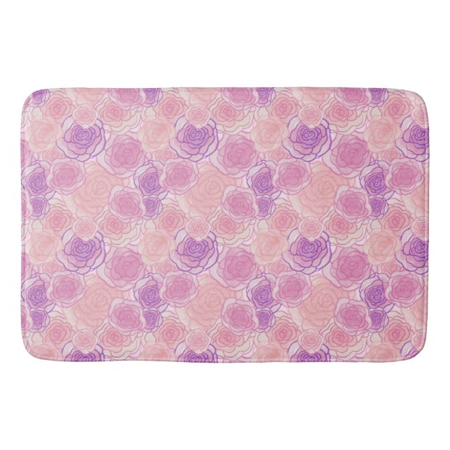 Tapis De Bain Roses romantiques rétro rose et violet (Devant)