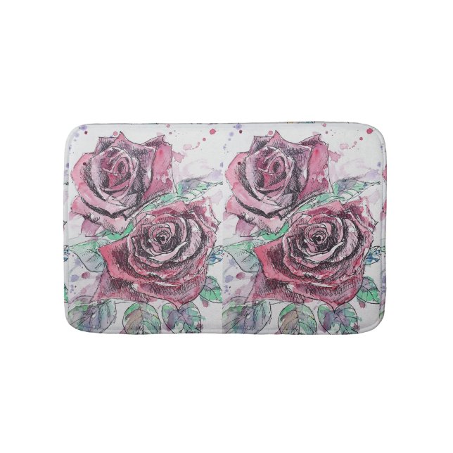 Tapis De Bain Roses rouges Art Rose fleur fleurie Bain Mat (Devant)