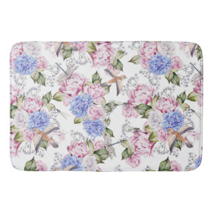 Tapis De Bain Roses vintages et fleurs d'Hydrangea Nature
