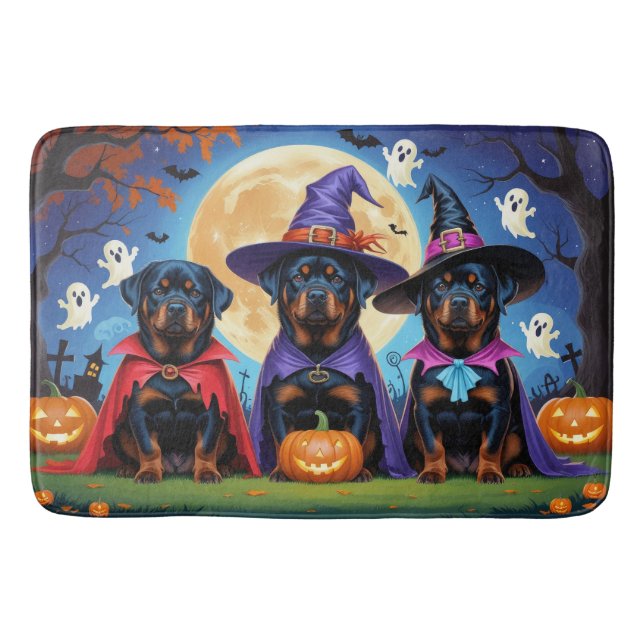 Tapis De Bain Rottweiler Chiens Citrouille Halloween Funny (Devant)