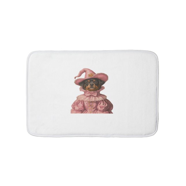 Tapis De Bain Rottweiler Chiot habillé en sorcière rose - Cute H (Devant)