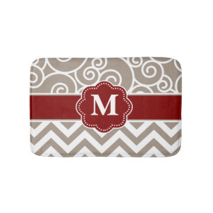 Tapis de bain rouge beige de monogramme de Chevron