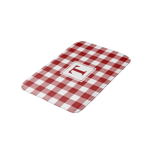 Tapis De Bain Rouge blanc En vichy Plaid Motif avec Monogramme (Angle)