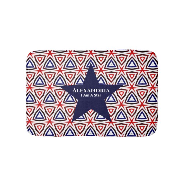 Tapis De Bain Rouge Bleu Américain Étoile patriotique moderne (Devant)
