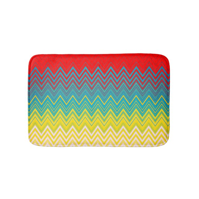 Tapis De Bain Rouge Bleu Jaune Blanc Zigzag (Devant)