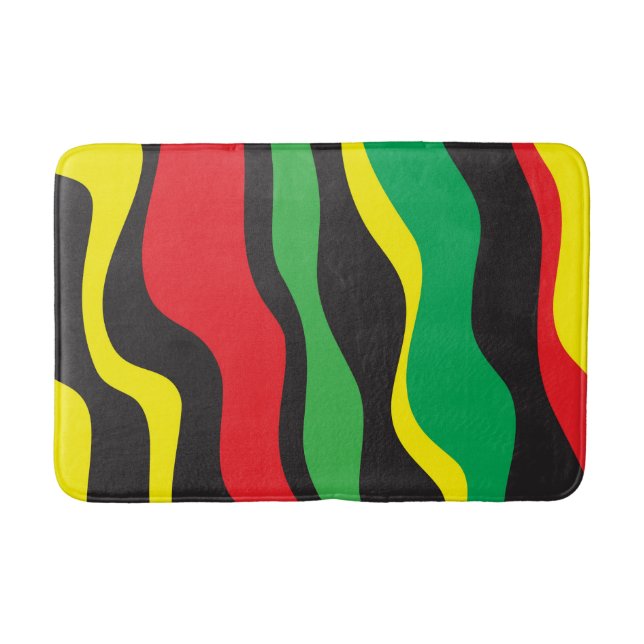 Tapis De Bain Rouge Jaune Vert Rasta Noir Vague (Devant)