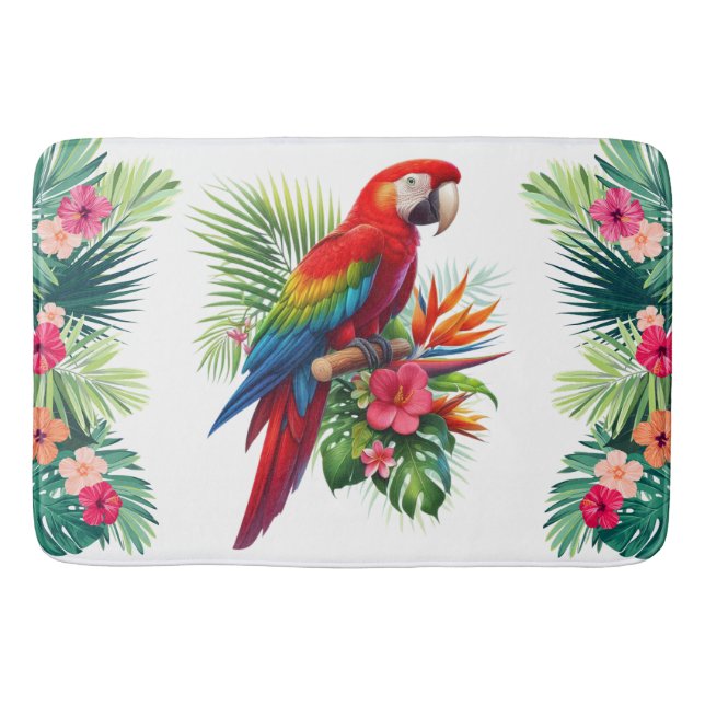 Tapis De Bain Rouge macaw tropical floral (Devant)