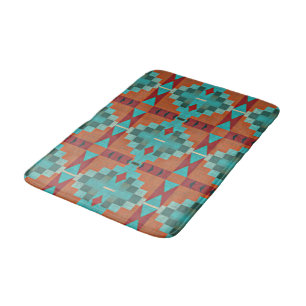 Tapis De Bain Rouge Rust Orange Turquoise Turquoise Blue Tribal