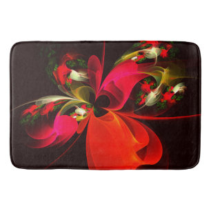 Tapis De Bain Rouge Vert Floral Moderne Art Abstrait Motif #02