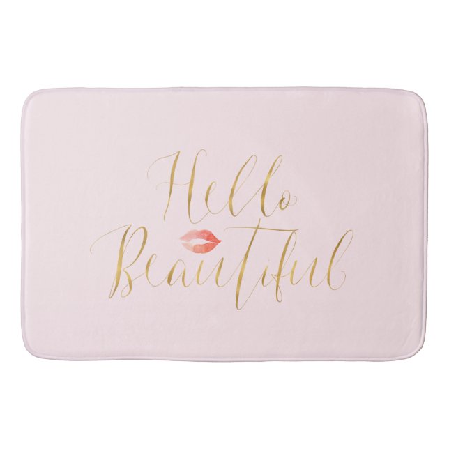 Tapis De Bain Rougissent les belles lèvres roses d'or bonjour (Devant)
