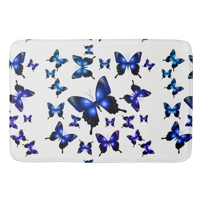 Tapis De Bain Royal Blue Elegant Whimsical Butterflies (Devant)