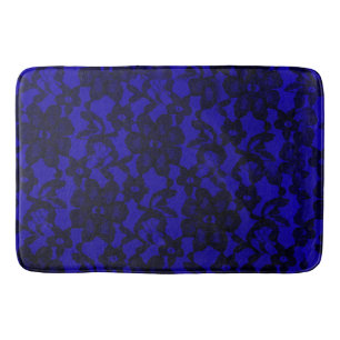Tapis De Bain Royal Blue Floral noir dentelle Mat de bain