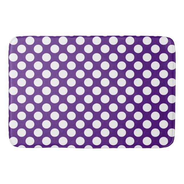 Tapis De Bain Royal Purple : Grand Motif blanc Polka Dot (Devant)