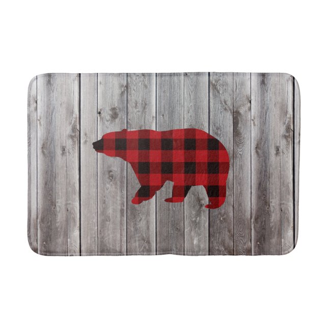 Tapis De Bain ruodland barn wood red buffalo plaid bear (Devant)