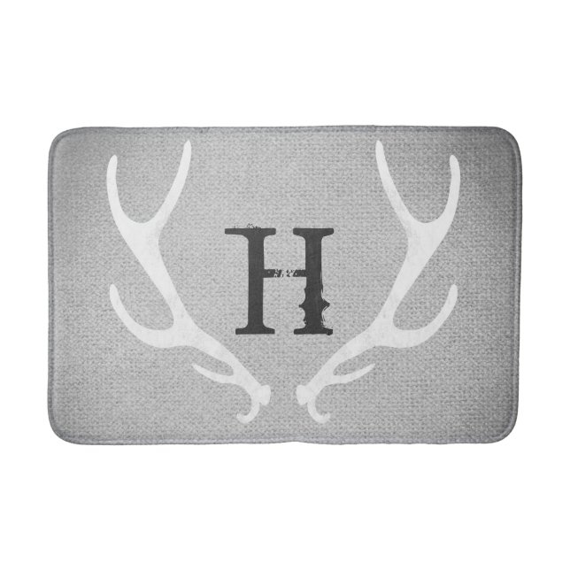 Tapis De Bain Russe Blanc & Gris Cerfs Antlers Burlap Pays (Devant)