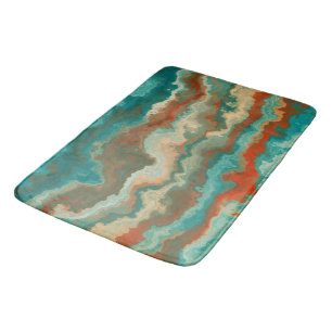 Tapis De Bain Rust et Turquoise Abstrait