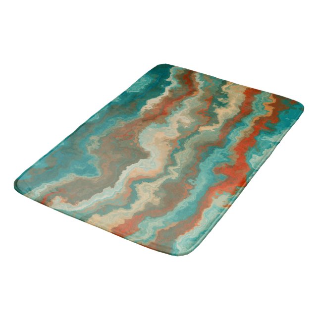 Tapis De Bain Rust et Turquoise Abstrait (Angle)