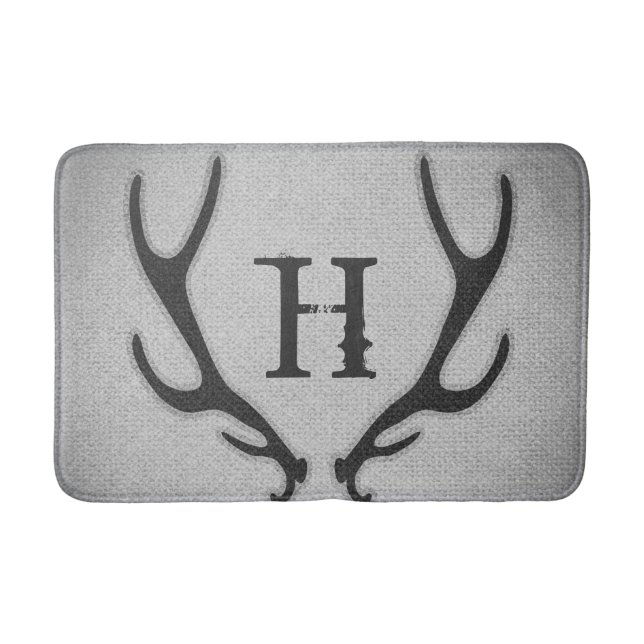 Tapis De Bain Rustic Deer Antlers Grey Faux Burlap Country Chic (Devant)