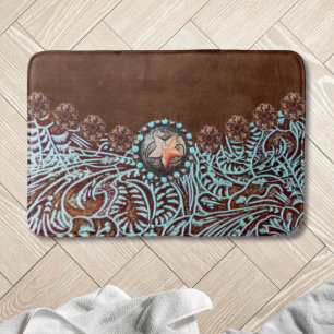 Tapis De Bain Rustique brun turquoise de l'ouest motif