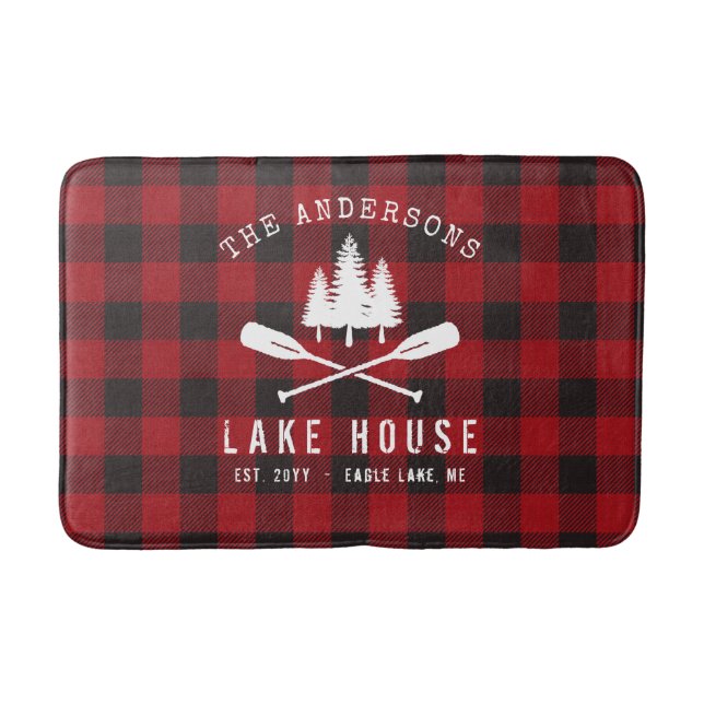 Tapis De Bain Rustique Country Lake House Tree Red Buffalo Plaid (Devant)