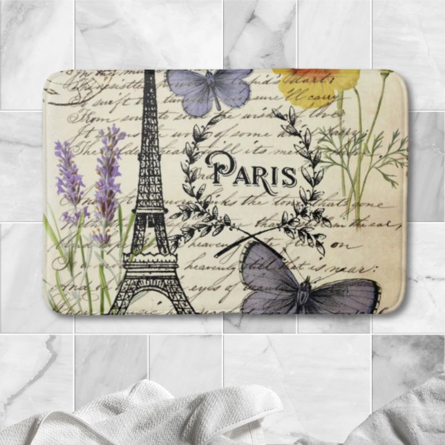 Tapis De Bain rustique français scripts de pays paris eiffel tow (rustic french country scripts paris eiffel tower bath mat)