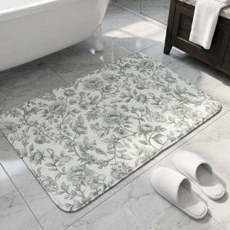 Tapis De Bain Sage Green Floral Vintage Toile Pattern 