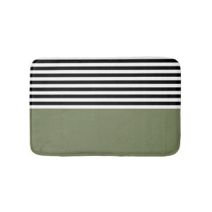 Tapis De Bain Sage vert avec bandes noires et blanches