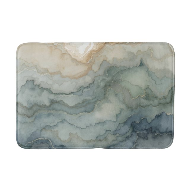 Tapis De Bain Sage Vert Dusty Bleu Beige Vagues Abstraites (Devant)