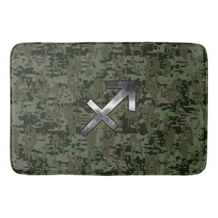 Tapis De Bain Sagittarius Zodiac Sign on Woodland Camouflage